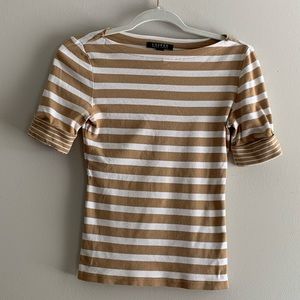 Ralph Lauren Tan/White Boat Neck cotton shirt S
